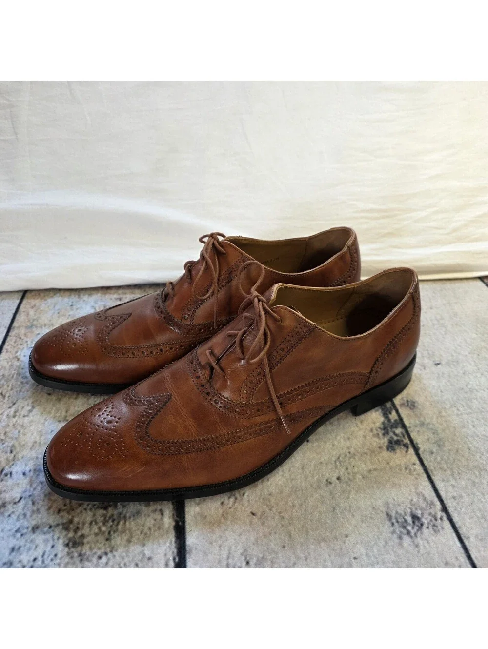 Cole Haan Shoes Williams British Tan Leather Wingtip Oxford Dress Size 12 Mens